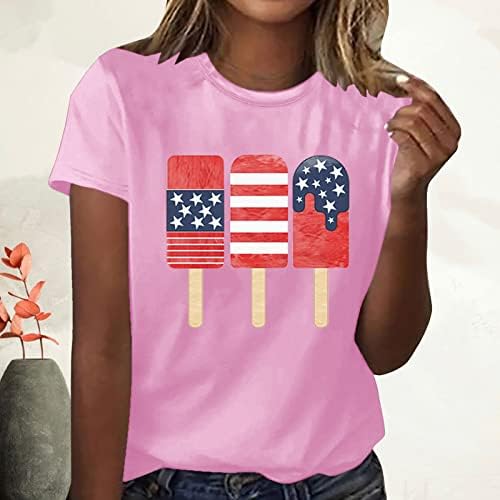 4. jula majica za žene ljetni kratki rukav Casual grafički T-Shirt Stars Stripes USA FlagTee Tops okrugli vrat bluza