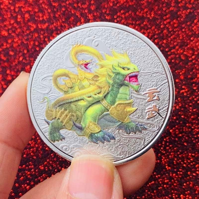 Kineske četiri velike zvijeri, bijeli tigar, pozlaćena i obojena komemorativna medalja, qinglong novčić, igraju kovanica zlatnika