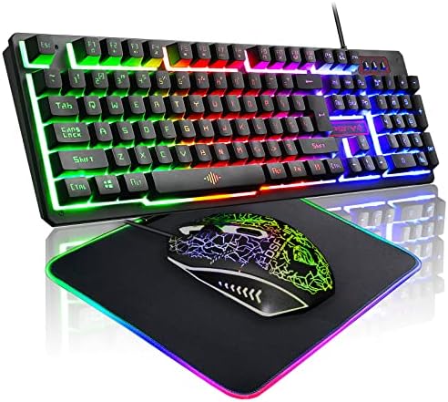 Felicon žičana tastatura i miša kombinirana i 10 RGB jastučić za miša vodootporna 104 tipke Rainbow Pozadinsko