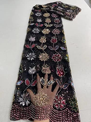Afrička tkanina dvorišta francuski dizajn luksuzne perle vezene til tkanina Nigerija 5 dvorište šljokice tkanina vjenčanje večernje haljine materijal-čipkasta tkanina za vjenčanje vjenčanica