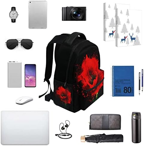 Qugrl prelijepi crveni maknski ruksak za djevojke dječake crna pozadina Velika torba za laptop računarsku