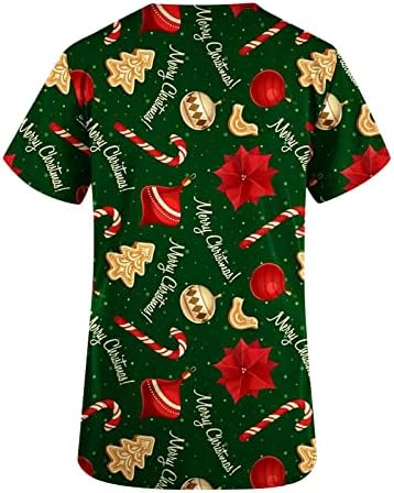 Božić Scrubs Shirts žene kratki rukav V vrat praznična radna odjeća 2022 zdravstveni heroji Radna majica sa džepovima