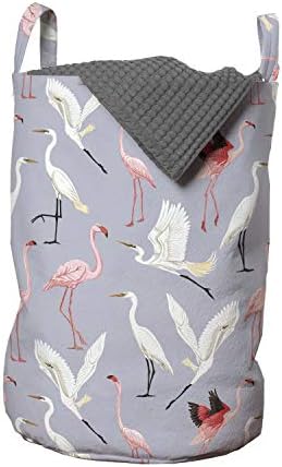 Ambesonne Flamingo torba za veš, Wild Life Tropical Birds Flying Nature on Pale Tone Backdrop, korpa za