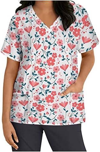 Jesen ljetna bluza košulja za dame kratki rukav 2023 V vrat grafički cvjetni radni piling uniforma Top sa
