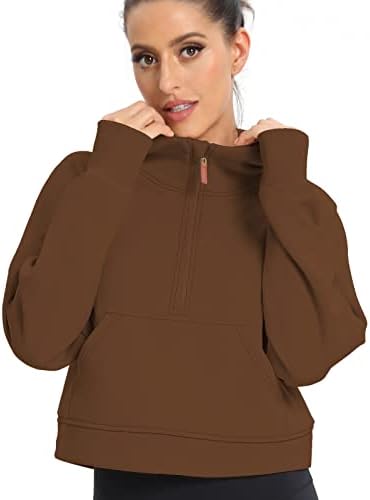 Pogtmm ženska polovica zip obrezane dukseve Fleece obložene četvrtine zatvarača sa pulover atletski trendi