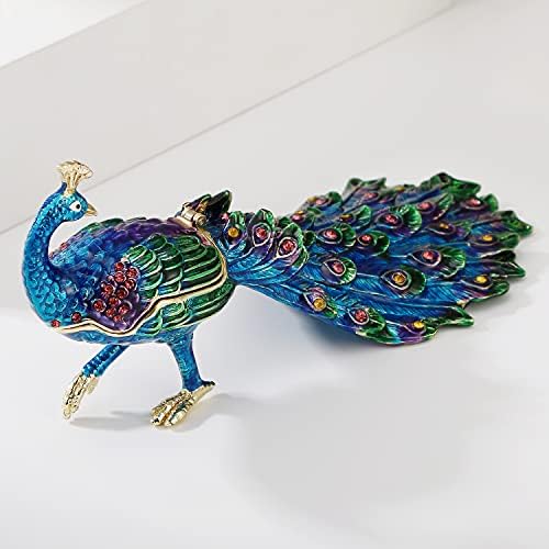 Ručno oslikana elegantna kutija za peacock, šarkeni nakit Organizer Mini prsten naušnice, jedinstveni kućni