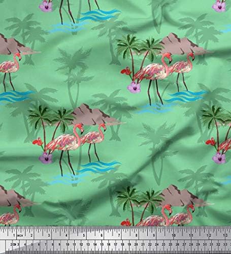 Soimoi zelena pamučna dres tkanina Palma, & Flamingo Bird Print šivanje tkanine Dvorište 58 inča širine