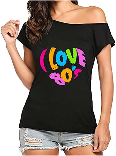 Top dame jesen ljeto kratki rukav jedno rame grafički pismo Print srce ljubav seksi bluza majica za tinejdžerke