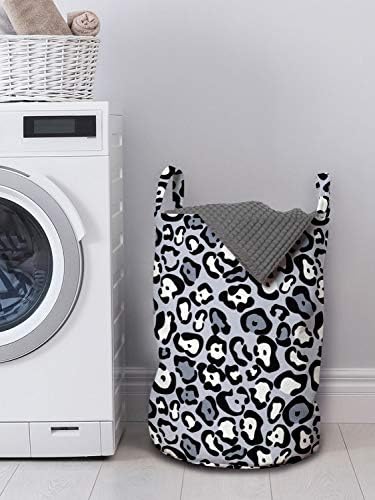Ambesonne torba za pranje veša sa Leopardovim printom, repetitivni modni Print divljih životinja ljubičasto sivi tonovi, korpa za korpe sa ručkama zatvaranje Vezica za pranje veša, 13 x 19, siva Ceil plava