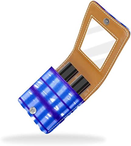 ORYUEKAN Mini torba za šminkanje s ogledalom, torbica za kvačilo od umjetne kože, plave ljubičaste linije karirane umjetnosti