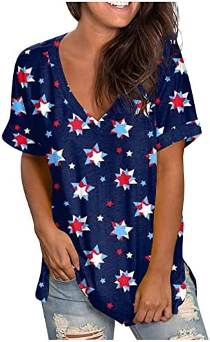 ZEFOTIM 4. srpnja Košulje žene 2023. kratki rukav V izrez Ljetni modni povremeni američki zastava vrhovi bluze