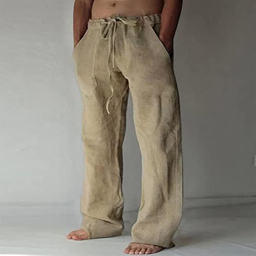 Muške pamučne posteljine hlače Ljetne elastične strukske vučne džepove pantalone casual lagane trčanje na