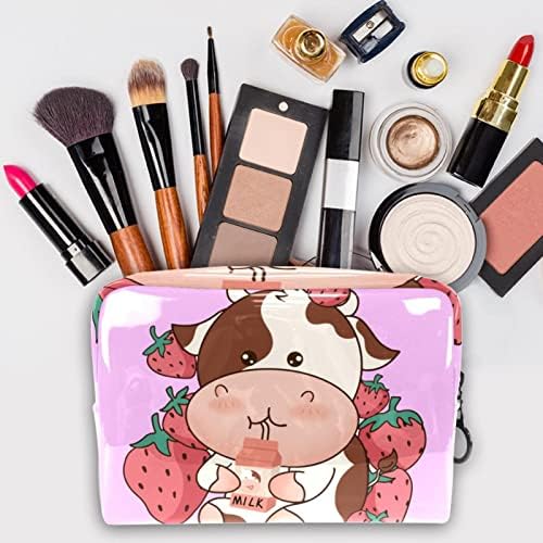 Tbouobt vrećica za šminku patentno torbica Travel Cosmetic organizator za žene i djevojke, životinjski crtani crtani ružičastoj jagoda