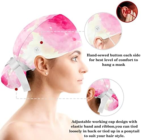 Podesivi piling Bouffant kape, ružičasta boja cvijeta radna kapa za kosu s kosom od konjskih repa, meka hirurška kapa