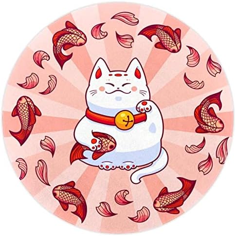 Llnsupply okrugla dječja igrati rug Japan Crtani Lucky Cat Catch Pink Carbe Fish Rasadnici Jad meko sklopivo