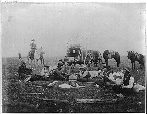 HistoricalFindings fotografija: kauboji koji jedu na poligonu,Chuck Wagon,1880-1910, Konji