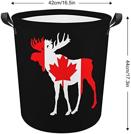 Moose in Flag of Canada korpa za pranje veša okrugle platnene platnene korpe sa ručkama vodootporna sklopiva