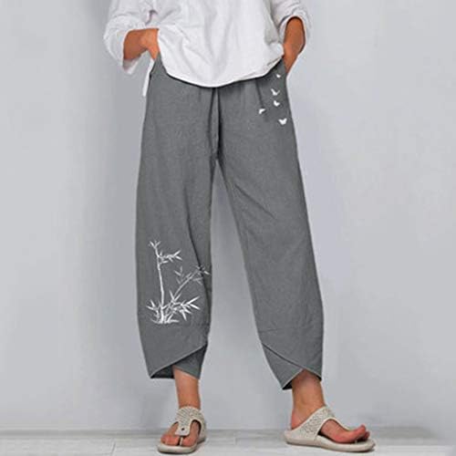 Firero posteljine hlače za žene plus veličine žetvene pantne casual širokog nogu visokog struka elastične baggy capris sa džepovima