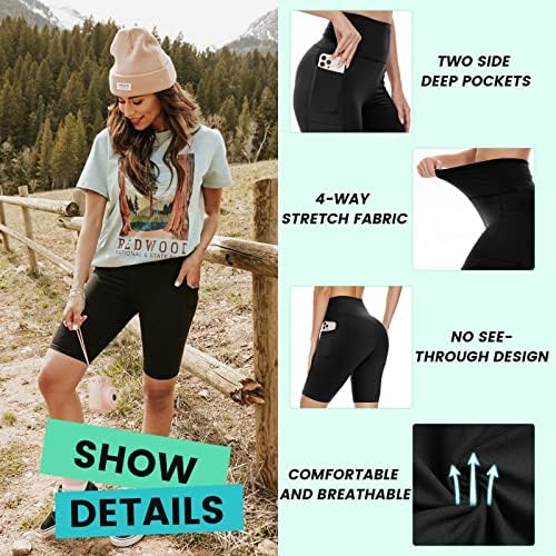 3 pakovanja biciklističke gaćice sa džepovima za žene - visokog struka Tummy Control workout spandex kratke hlače za teretanu joga