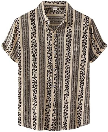 XXBR MENS CUTERY dolje majice s kratkim rukavima Boho Stripe Print Havajska košulja Ljetna plaža Ogrlica Aloha Tops