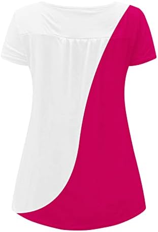 Camiseta de Bloque de boja para mujer camisetas de manga corta con botones blusa suelta con cuello en v