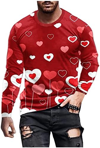 Košulje s dugim rukavima za muškarce, casual okrugli vrat Redovni fit pulover Valentinovo 3D ispisane majice