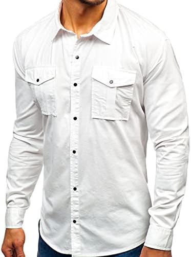 Muški vojni gumb Up majica Solidan planinarski teret Radne majice dugih rukava Casual Dvije džepne flanelne