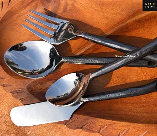 Set pribora za jelo od srebrnog posuđa Srednjovjekovni rustikalni set za večeru, kašika, viljuška & nož