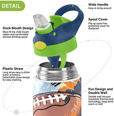 Američka fudbalska izolirana boca od nehrđajućeg čelika za dječje dijete čelična čaša sa slamom i ručkom