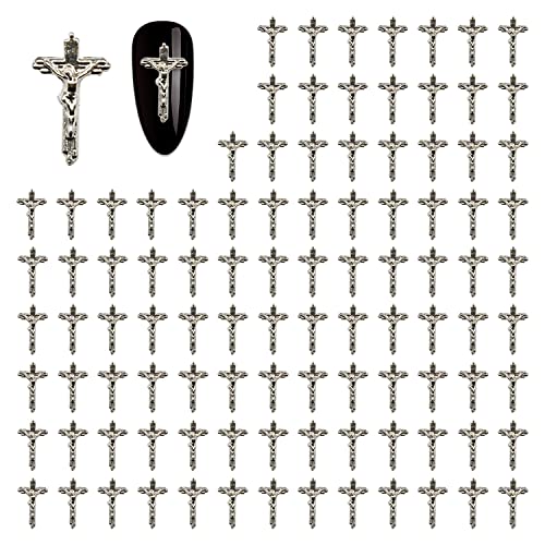 WOKOTO 100pcs 3d srebrni ukršteni Privjesci za nokte Nail Jewelrys Crucifix Privjesci za nokte za umjetnost