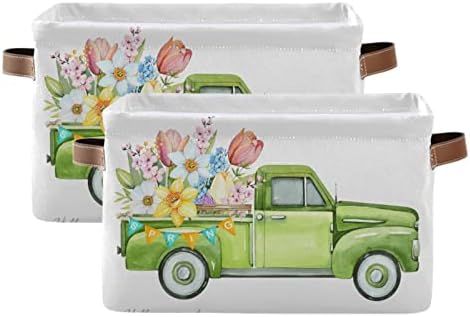 Proljetno cvijeće Zelena stara igračka za igračke za kamione, košara za skladištenje sruke s ručkama £ ¬