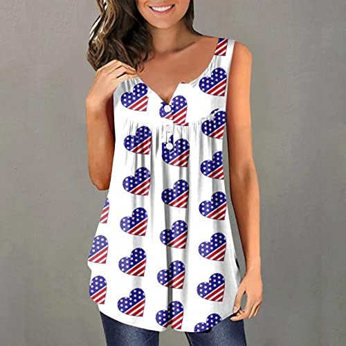 4. jula tunike za žene američka zastava Sakrij trbuščić T-Shirt ljeto Casual kratki rukav dugme gore V-izrez