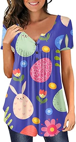 CGGMVCG ženska Uskršnja košulja Bunny Egg Print Henley majice dugme gore kratki rukav ljetni Top Uskršnje košulje za žene