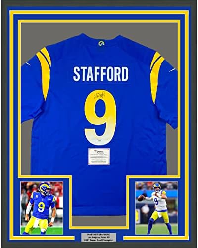 Uokvireni autogramirani / potpisan Matthew Stafford 33x42 Los Angeles Rams Blue Autentic Nike Game Super