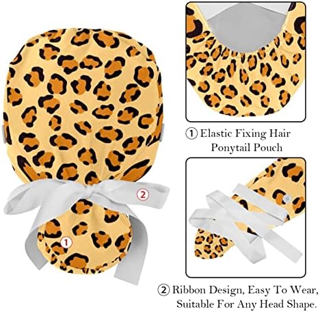 Radni šešir sa dugmadima & amp; vezice za žene 2 pakovanja, crveni Leopard podesive uniseks hirurške kape
