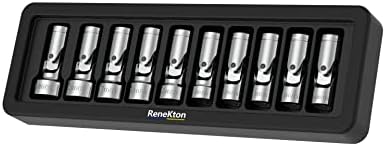 Renekton 3/8 inčni pogon Metric Flex Socket Set, 12 tačka, okretna glava, Cr-V čelik, 10mm do 19mm, 10 komad