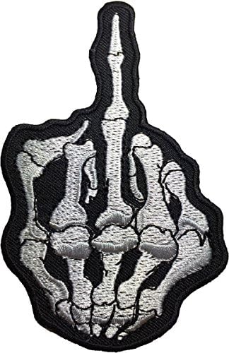 Kostur za kostur s lubanja srednjeg prsta 6x10cm Biker Heavy Metal Logo Jakna prsluk košulja Hat pokrivač