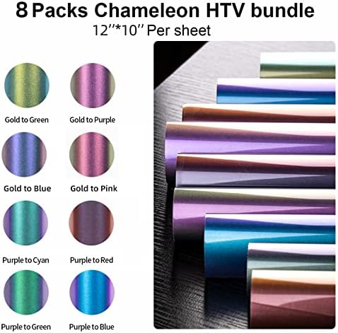 HTV Chameleon Transfer vinil paketa 8 listova 12 x10 glačalo na vinilu za majicu 8 Istrošena kameleon gradijentna