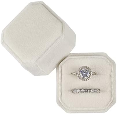 Nicgor baršun prstenaste kutija Dvostruki slotovi, poklon za prijedloge Angažovanje i fotografija za vjenčanje - Octagon nakit