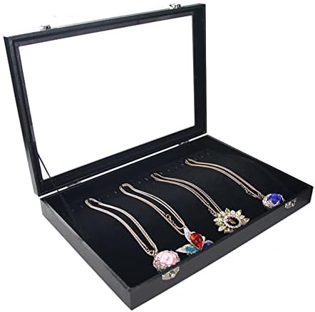 Homeanda Black Pendat vitrina kutija za organizatore sa prozirnim poklopcem, kutija za odlaganje ogrlica