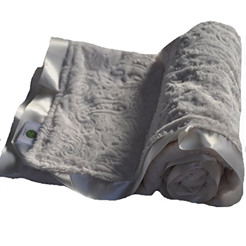 Ugodno wozy paisley minky baby pokrivač s koordinacijom satenske vrpce, srebrno sivo, 30 x 36
