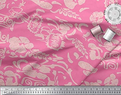 Soimoi Japan Crepe Satin Fabric Flower Artistic Print Fabric by Yard 42 Inch Wide