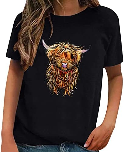 Shirt za žene, Funny slatka Highland goveda Cowgirl T-Shirt životinja grafički Tee Farm Life Casual kratki