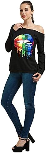 Magicmk Ženska pahuljarska usana Ispis uzročnoj bluzi s ramena s dugih rukava slobodnog utočanog pulover