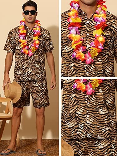 Lars Amadeus Košulje za životinje za muške kratke rukave Havajski set 2 komada ljetna odjeća