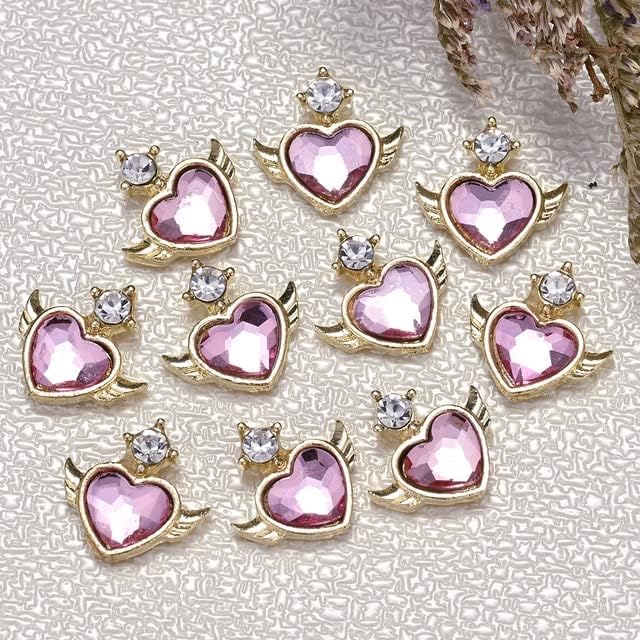 10kom Kawaii 3d Privjesci za nokte u obliku srca nakit ružičasti šareni sjajni kamenčići Luksuzni DIY kristalni dragulji pribor za manikuru - )