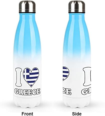 Volim Grčku grčko zastava Srce 17oz Sportski boca za vodu od nehrđajućeg čelika vakuum izolirana cola oblik