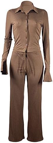 SHENGXINY jesenja odjeća za žene modni Casual Flare rukav dugmad + čvrste pantalone širokih nogavica dvodijelni