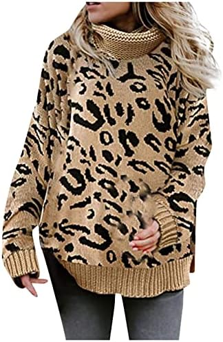 UODSVP ženske džempere 2023 Loose Fit Leopard Ispis džemperi u boji Blok pletene džemper za džemper proljeće