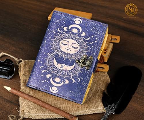SH SHIFAA HANDICRAFT Sun & Moon kožni časopis Grimoire s ručno izrađenim ručnim komadom ivica stari vintage
